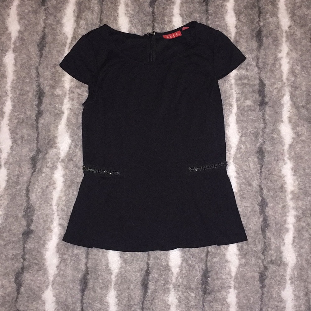 Black Flare Waste Top with Black Rhinestones